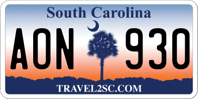 SC license plate AON930