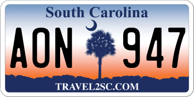 SC license plate AON947