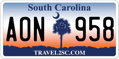 SC license plate AON958