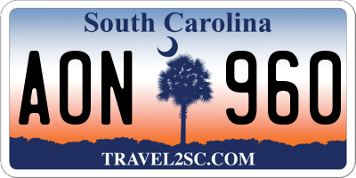SC license plate AON960