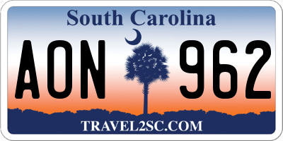 SC license plate AON962