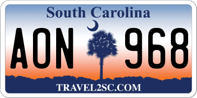 SC license plate AON968