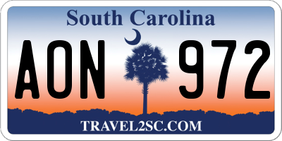 SC license plate AON972