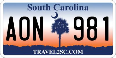 SC license plate AON981