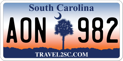 SC license plate AON982