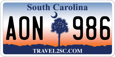 SC license plate AON986