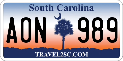 SC license plate AON989