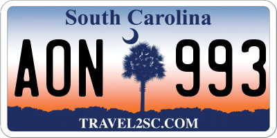 SC license plate AON993