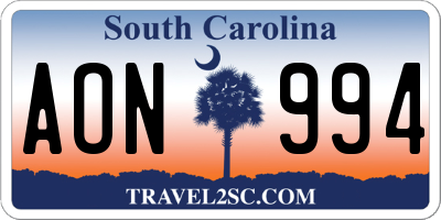 SC license plate AON994