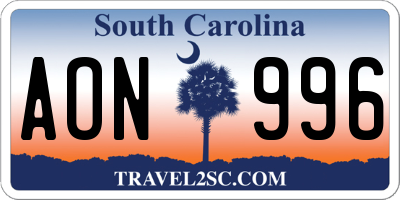 SC license plate AON996