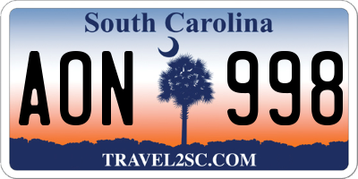 SC license plate AON998