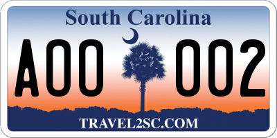 SC license plate AOO002