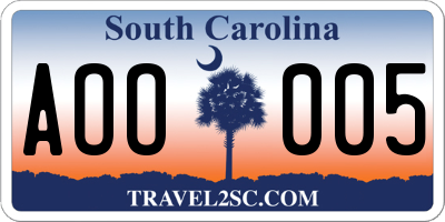 SC license plate AOO005