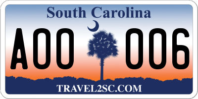 SC license plate AOO006