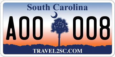 SC license plate AOO008