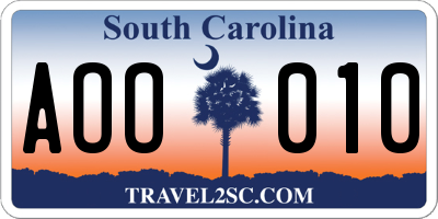 SC license plate AOO010