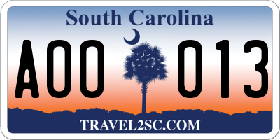 SC license plate AOO013