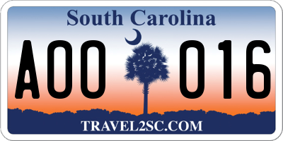 SC license plate AOO016