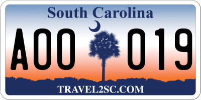SC license plate AOO019