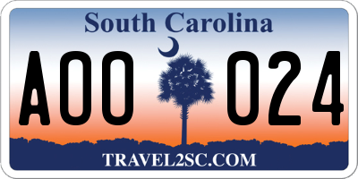 SC license plate AOO024
