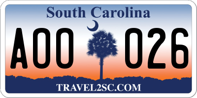 SC license plate AOO026