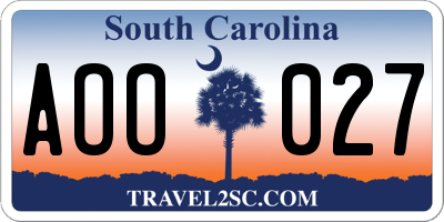 SC license plate AOO027