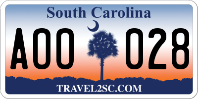 SC license plate AOO028