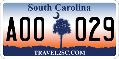 SC license plate AOO029