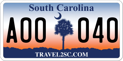 SC license plate AOO040
