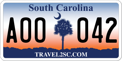 SC license plate AOO042