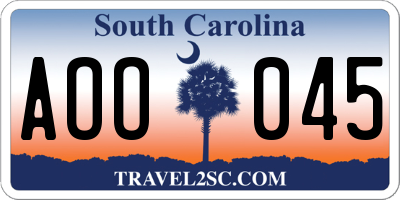 SC license plate AOO045
