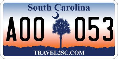 SC license plate AOO053