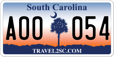 SC license plate AOO054
