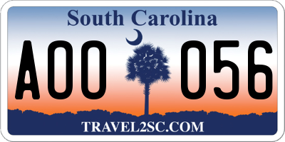 SC license plate AOO056