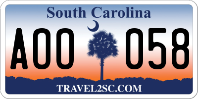 SC license plate AOO058