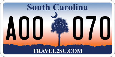 SC license plate AOO070
