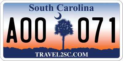 SC license plate AOO071