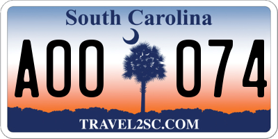 SC license plate AOO074