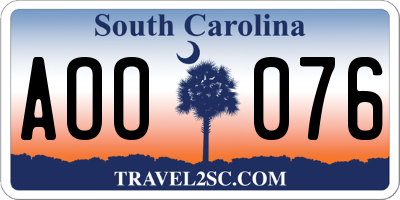 SC license plate AOO076