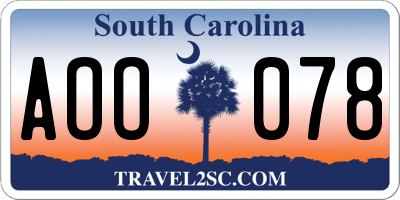 SC license plate AOO078