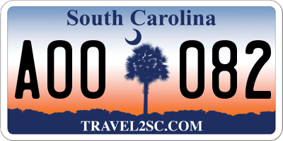 SC license plate AOO082