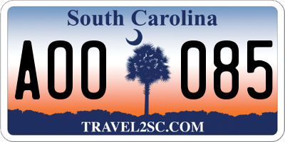 SC license plate AOO085