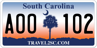 SC license plate AOO102