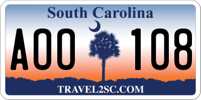 SC license plate AOO108