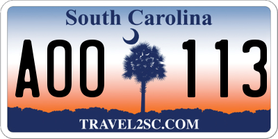 SC license plate AOO113