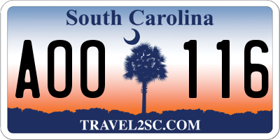 SC license plate AOO116