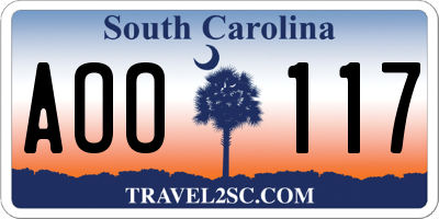 SC license plate AOO117