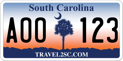 SC license plate AOO123