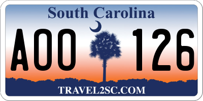 SC license plate AOO126