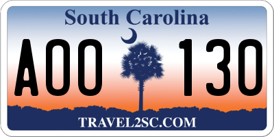 SC license plate AOO130